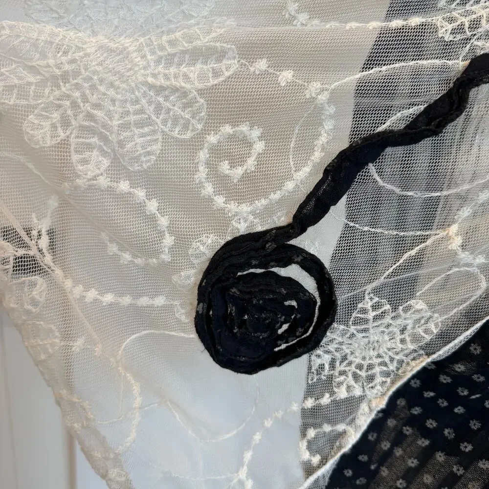 Vintage Cottagecore Lace Mesh Rosette Wrap Scarf Boho Shabby Chic